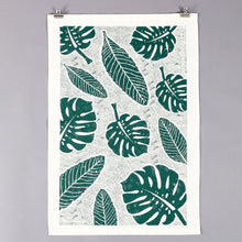 Load image into Gallery viewer, Studio Wald botanical leaf monstera print handmade cotton tea towel screen-printed in Yorkshire at Modern Craft