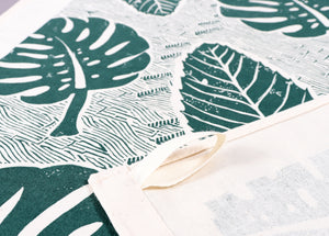 Studio Wald botanical leaf monstera print handmade cotton tea towel screen-printed in Yorkshire at Modern Craft