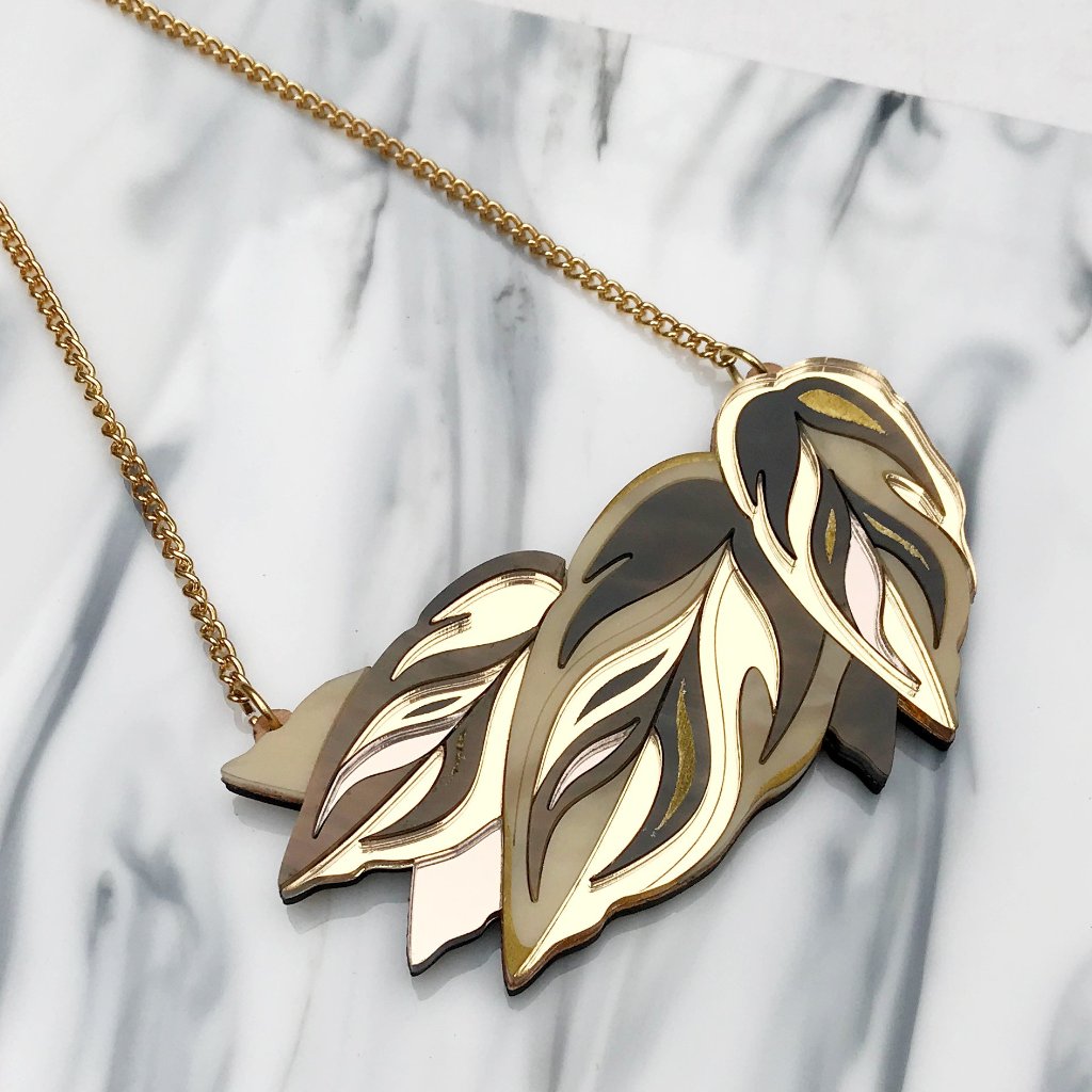 Rosa Pietsch acrylic resin jewellery calathea leaf gold chain for Modern Craft