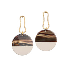 Load image into Gallery viewer, Weathered Penny resin and metal Margot statement earrings in rich, earth tones. Handmade in the UK for Modern Craft.