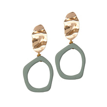 Load image into Gallery viewer, Weathered Penny resin Alexa earrings in Fern with gold stud. Handmade in the UK for Modern Craft.