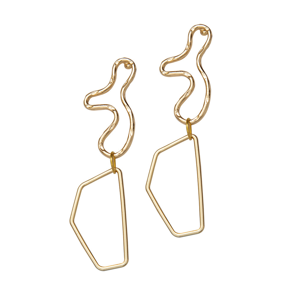 Weathered Penny Luna 18k gold plated earrings in irregular shapes. Handmade in the UK for Modern Craft.