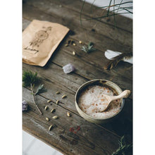 Load image into Gallery viewer, Organic, natural Himalayan mineral bath soak with essential oils of yarrow, pine, cardamom, lemon and lavender. A soothing, bath-time treat, made in England for Modern Craft.