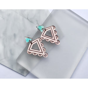 Rosa Pietsch acrylic resin jewellery Art Deco rose gold iridescent earrings for Modern Craft