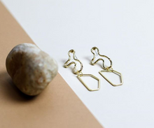 Load image into Gallery viewer, Weathered Penny Luna 18k gold plated earrings in irregular shapes. Handmade in the UK for Modern Craft.