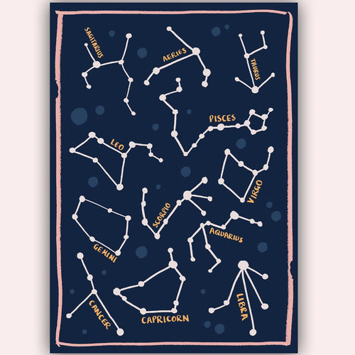 Hannah Roe Hanroe Makes constellation zodiac astrology A4 print handmade in England for Modern Craft