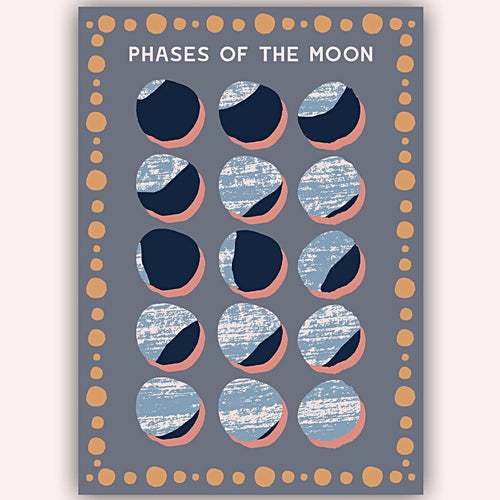 Moon Phase A4 print handmade in England by Hannah Roe Hanroe Makes for Modern Craft