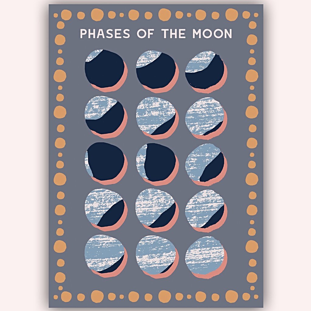 Moon Phase A4 print handmade in England by Hannah Roe Hanroe Makes for Modern Craft