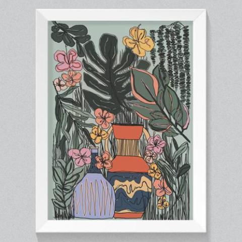 Plant Scene botanical A4 print handmade in England by Hannah Roe Hanroe Makes for Modern Craft